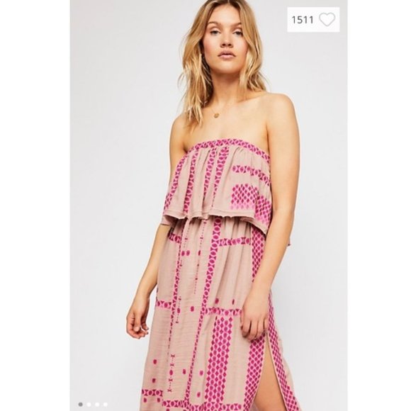 strapless midi dress flowy